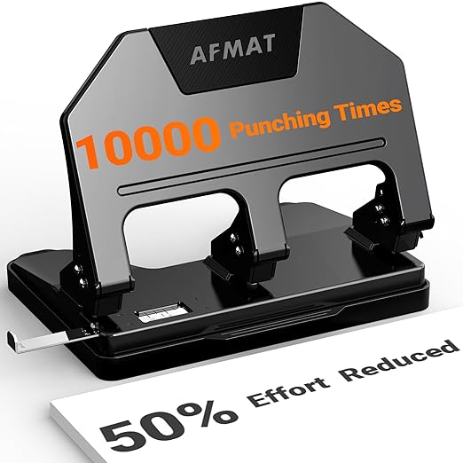 AFMAT HPX3 3 Hole Punch Heavy Duty, 40-Sheet 3 Hole Puncher for Binder, Metal Three Hole Punch w/ 10000+ Punching Times,Black