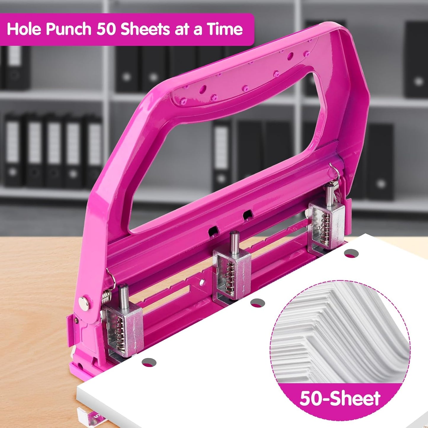 AFMAT HP18 Heavy Duty 3 Hole Punch, 50-Sheet, 50% Reduced Effort, Adjustable Two & Three Hole Punch,Black