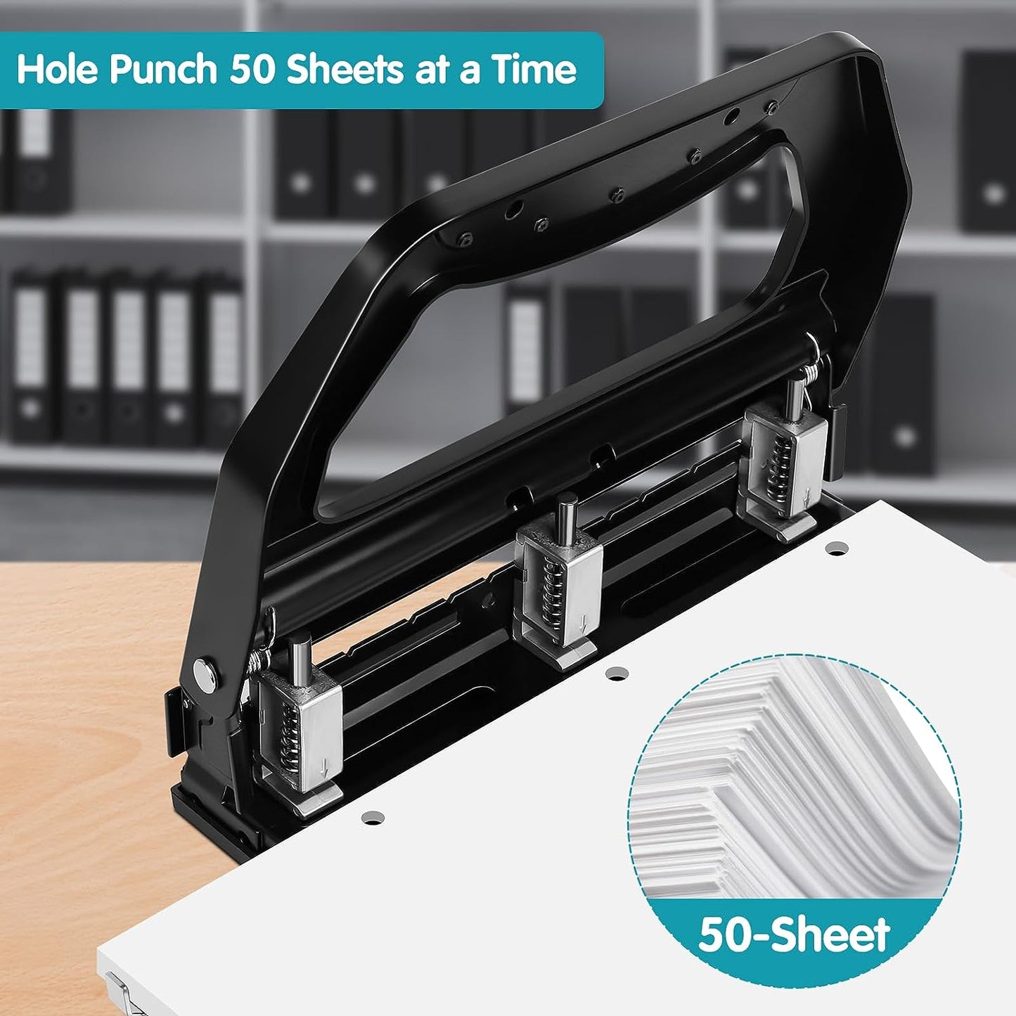 AFMAT HP18 Heavy Duty 3 Hole Punch, 50-Sheet, 50% Reduced Effort, Adjustable Two & Three Hole Punch,Black