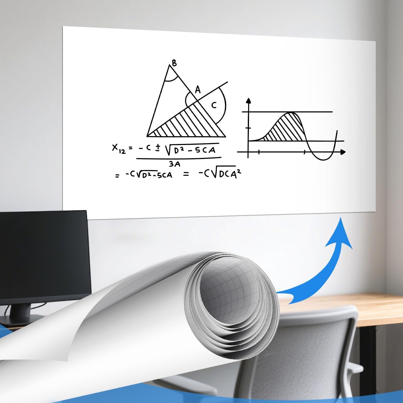 Disponible en France:AFMAT Rouleau de film pour tableau blanc, 183 x 122 cm, grande surface effaçable, pour le bureau, la maison et l'école, pas de fantôme après 60 jours, 6 marqueurs bien meilleurs,Modèle:D02