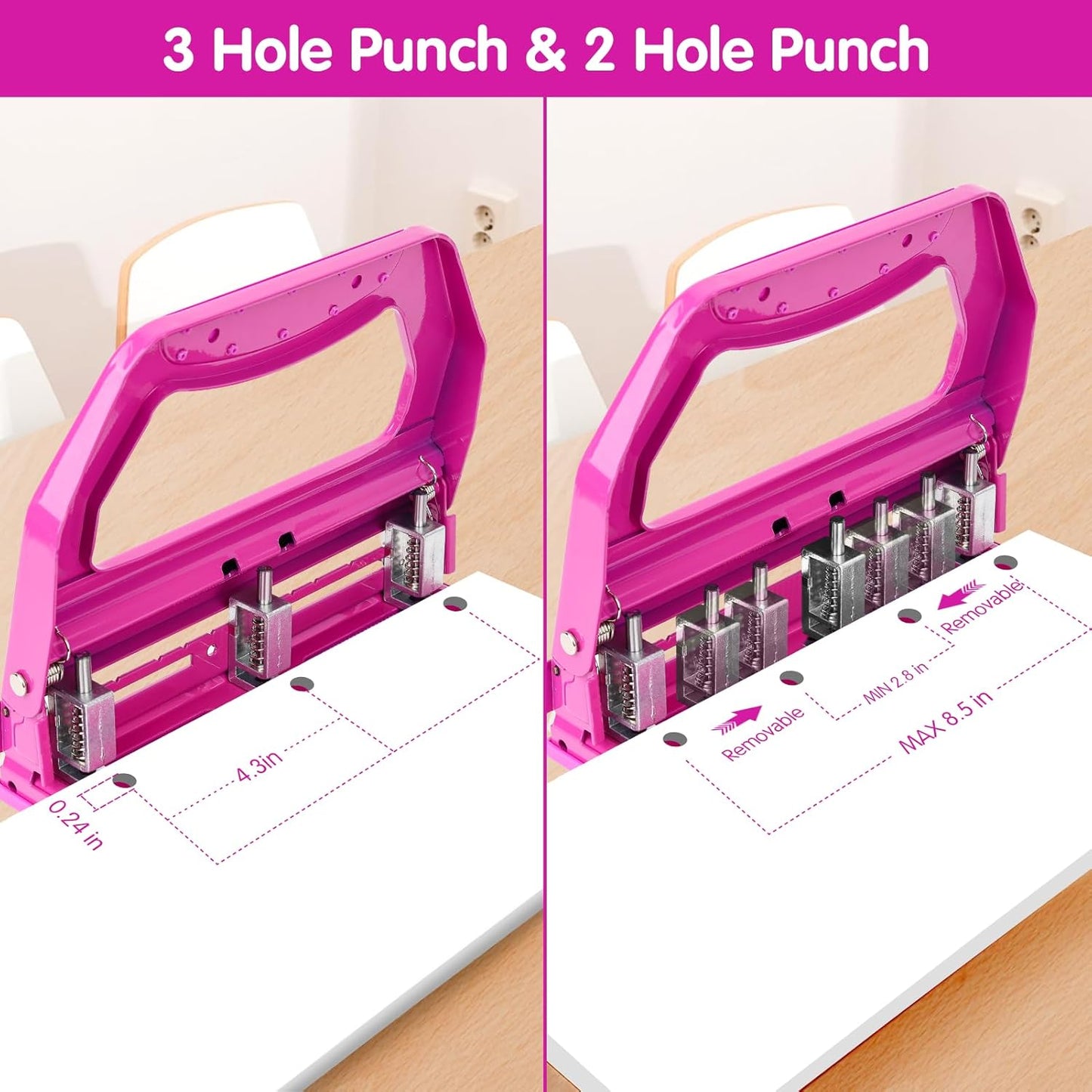 AFMAT HP18 Heavy Duty 3 Hole Punch, 50-Sheet, 50% Reduced Effort, Adjustable Two & Three Hole Punch,Black