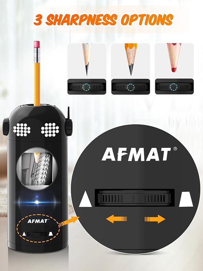 AFMAT PSX5EW Electric Pencil Sharpener Fully Automatic, Robot Pencil Sharpener for 7-11.5mm Pencils,Blue