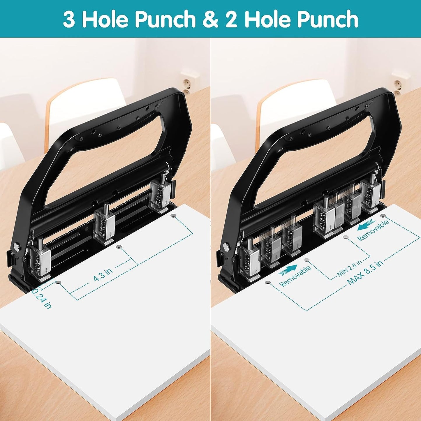 AFMAT HP18 Heavy Duty 3 Hole Punch, 50-Sheet, 50% Reduced Effort, Adjustable Two & Three Hole Punch,Black