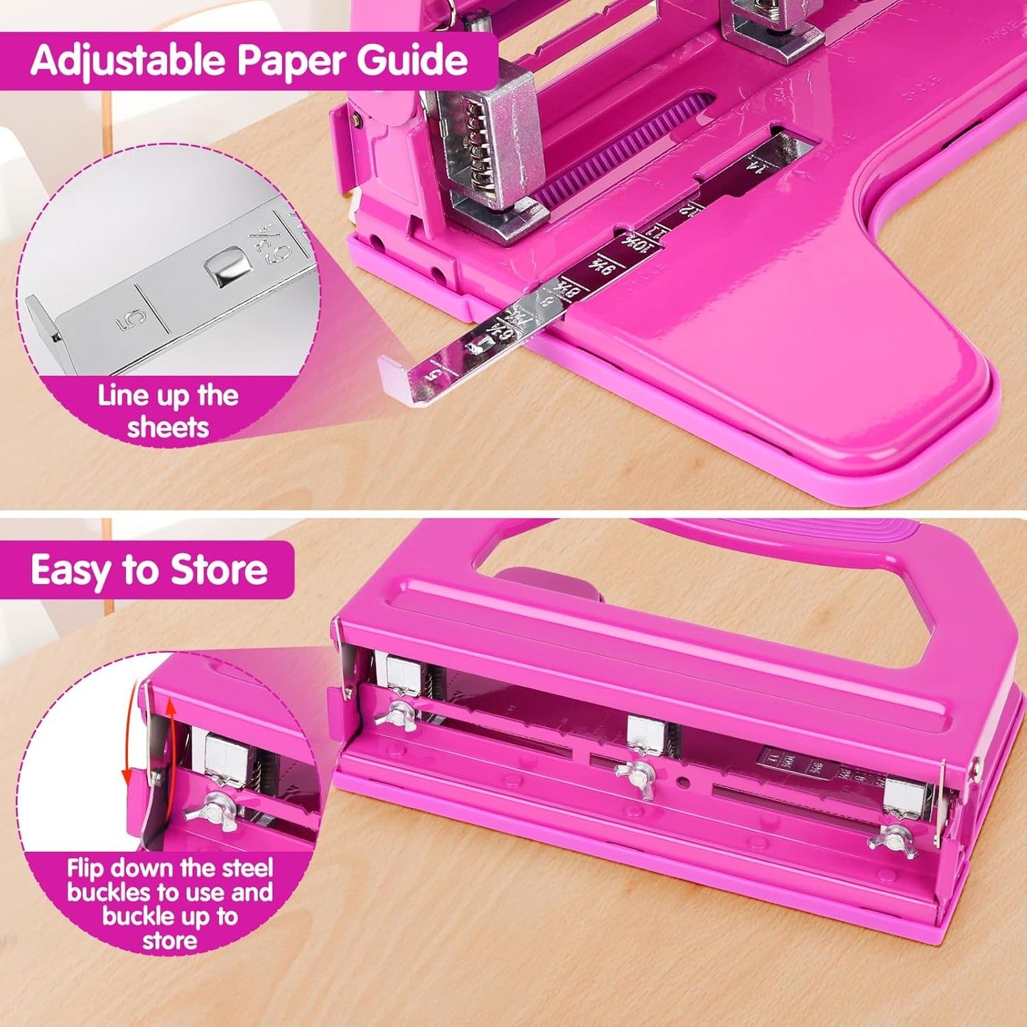 AFMAT HP18 Heavy Duty 3 Hole Punch, 50-Sheet, 50% Reduced Effort, Adjustable Two & Three Hole Punch,Black