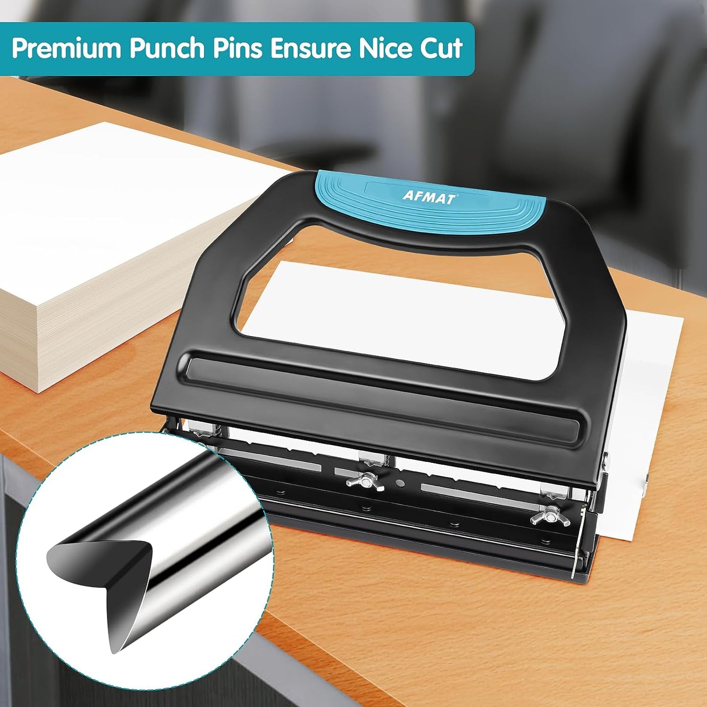 AFMAT HP18 Heavy Duty 3 Hole Punch, 50-Sheet, 50% Reduced Effort, Adjustable Two & Three Hole Punch,Black