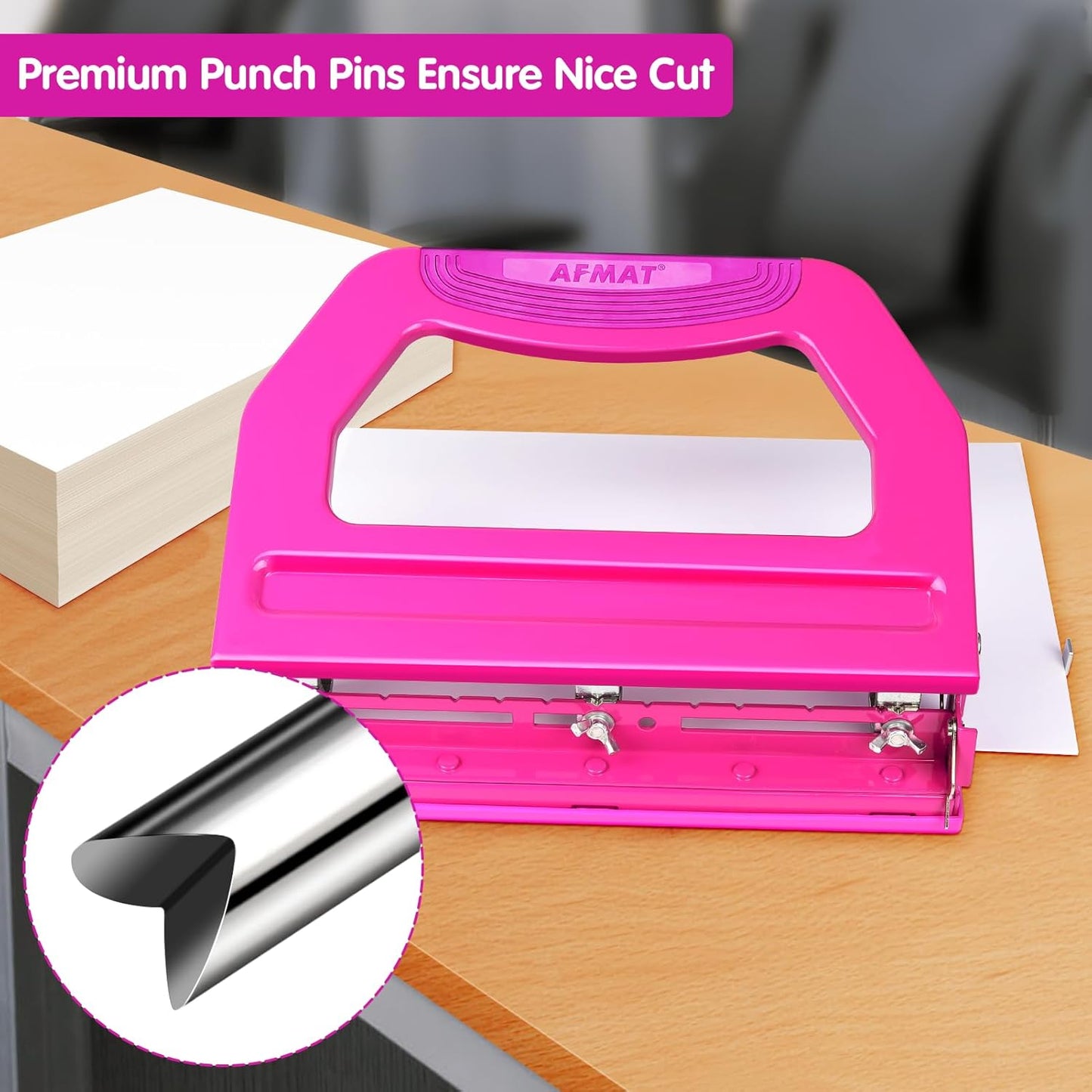 AFMAT HP18 Heavy Duty 3 Hole Punch, 50-Sheet, 50% Reduced Effort, Adjustable Two & Three Hole Punch,Black