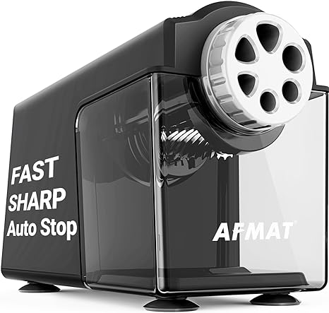 AFMAT PSX4 Electric Pencil Sharpener Heavy Duty, 6-Hole Classroom Pencil Sharpener for 6-11mm Pencils,Grey