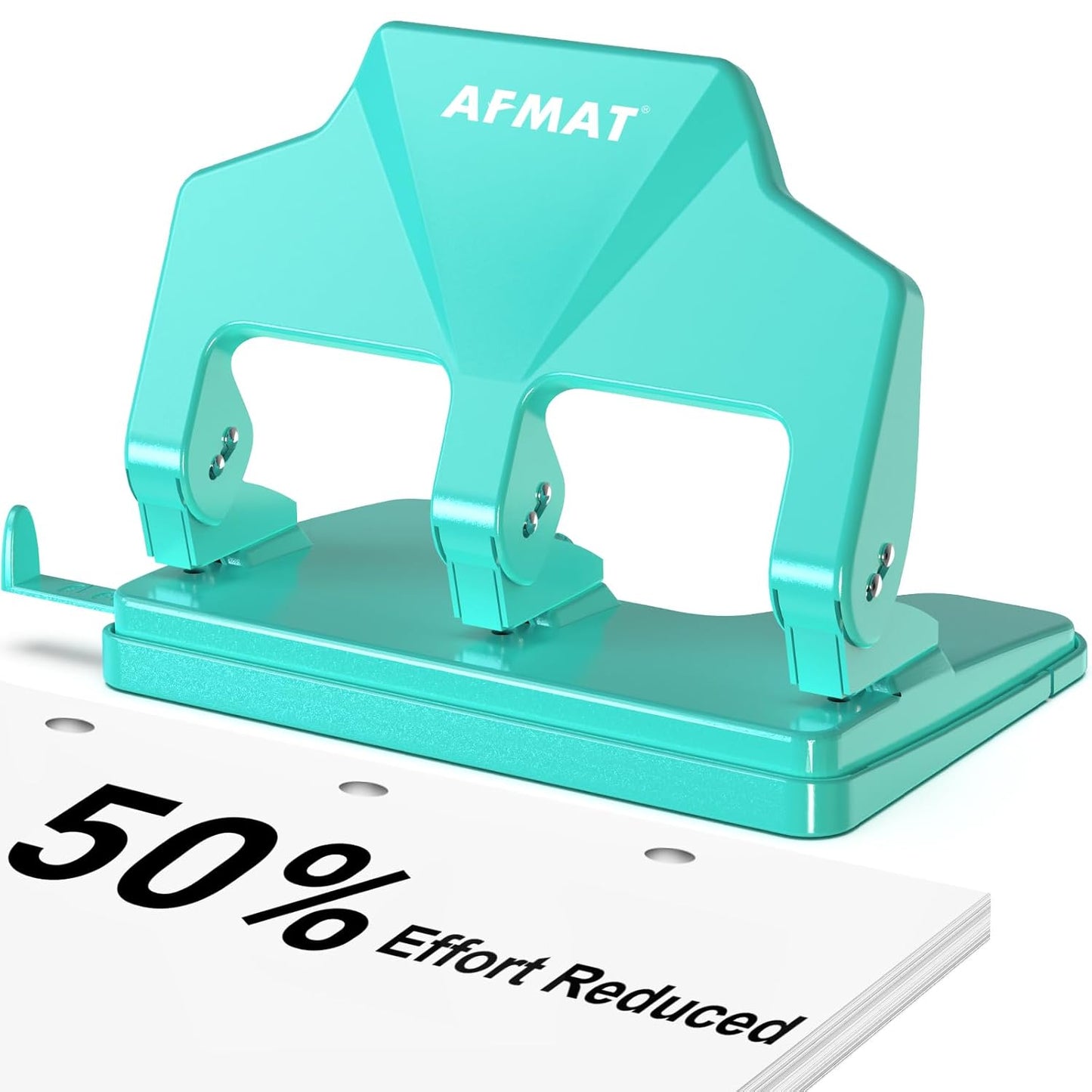 AFMAT HP14 3 Hole Punch Heavy Duty, 40-Sheet Three Hole Punch, 50% Reduced Effort Metal Paper Puncher w/Large Chip Tray,Green