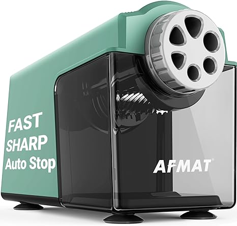 AFMAT PSX4 Electric Pencil Sharpener Heavy Duty, 6-Hole Classroom Pencil Sharpener for 6-11mm Pencils,Green