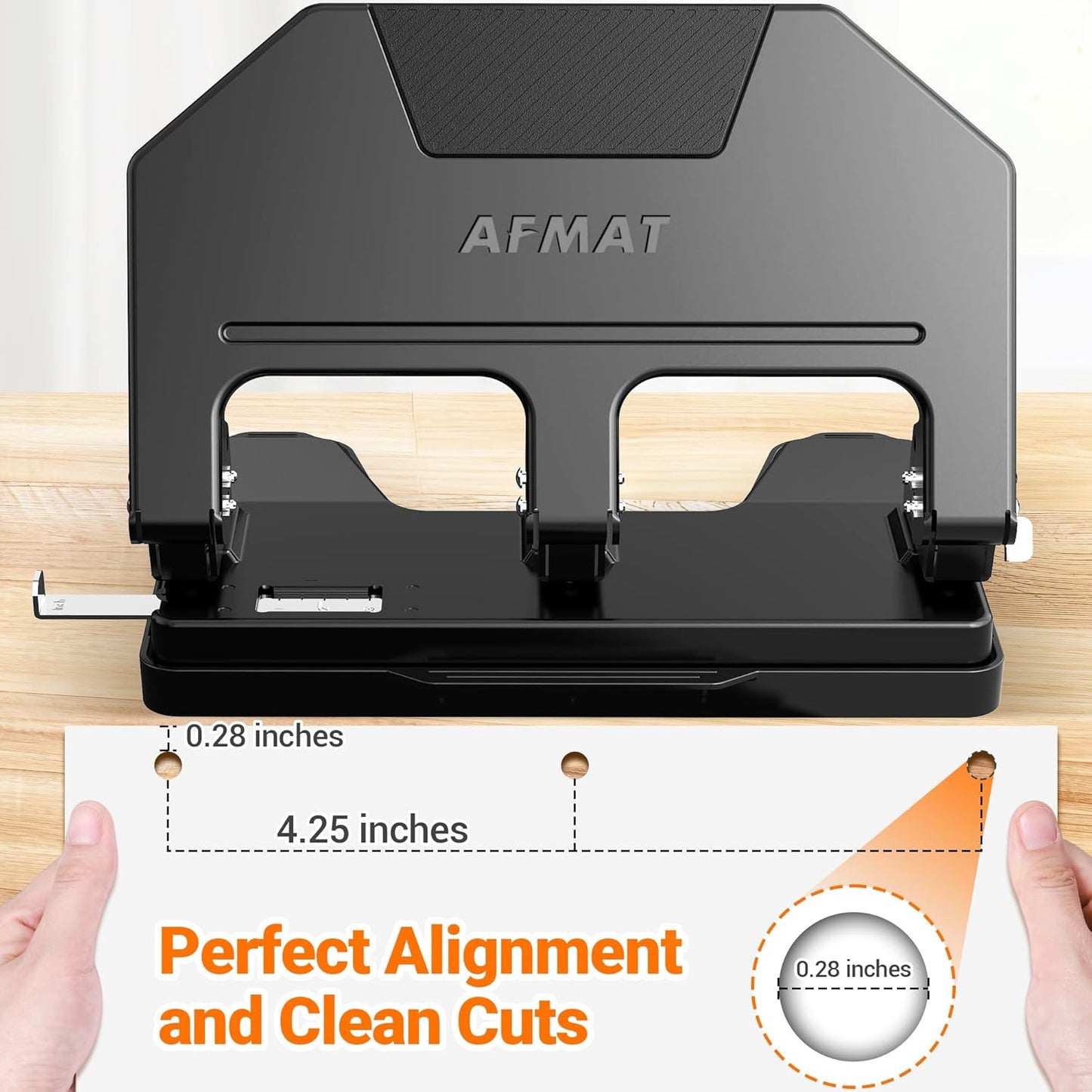 AFMAT 3 Hole Punch Heavy Duty, 40-Sheet 3 Hole Puncher for Binder, Metal Three Hole Punch w/ 10000+ Punching Times