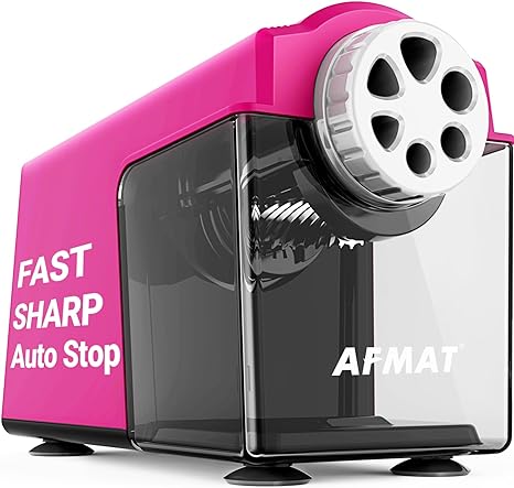 AFMAT PSX4 Electric Pencil Sharpener Heavy Duty, 6-Hole Classroom Pencil Sharpener for 6-11mm Pencils,Pink