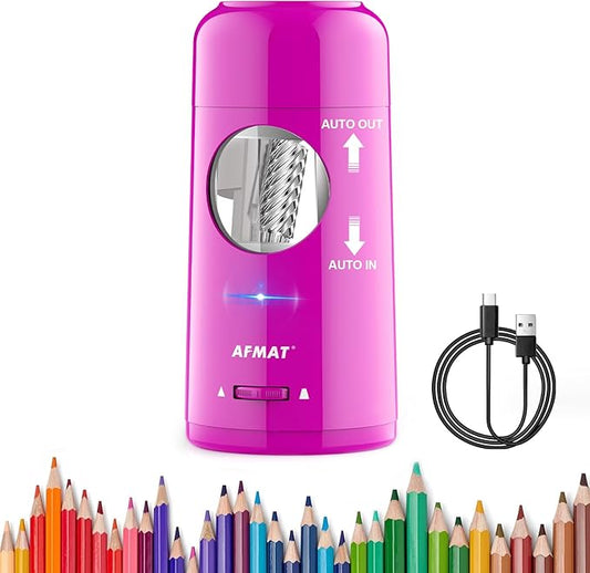 AFMAT PSX6 Electric Pencil Sharpener, Rechargeable Automatic Pencil Sharpener for Jumbo & Colored Pencils (7-11.5mm),Purple