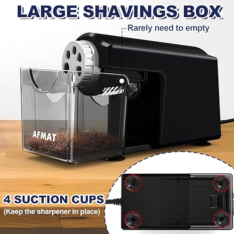 AFMAT PSX4 Electric Pencil Sharpener Heavy Duty, 6-Hole Classroom Pencil Sharpener for 6-11mm Pencils,Grey