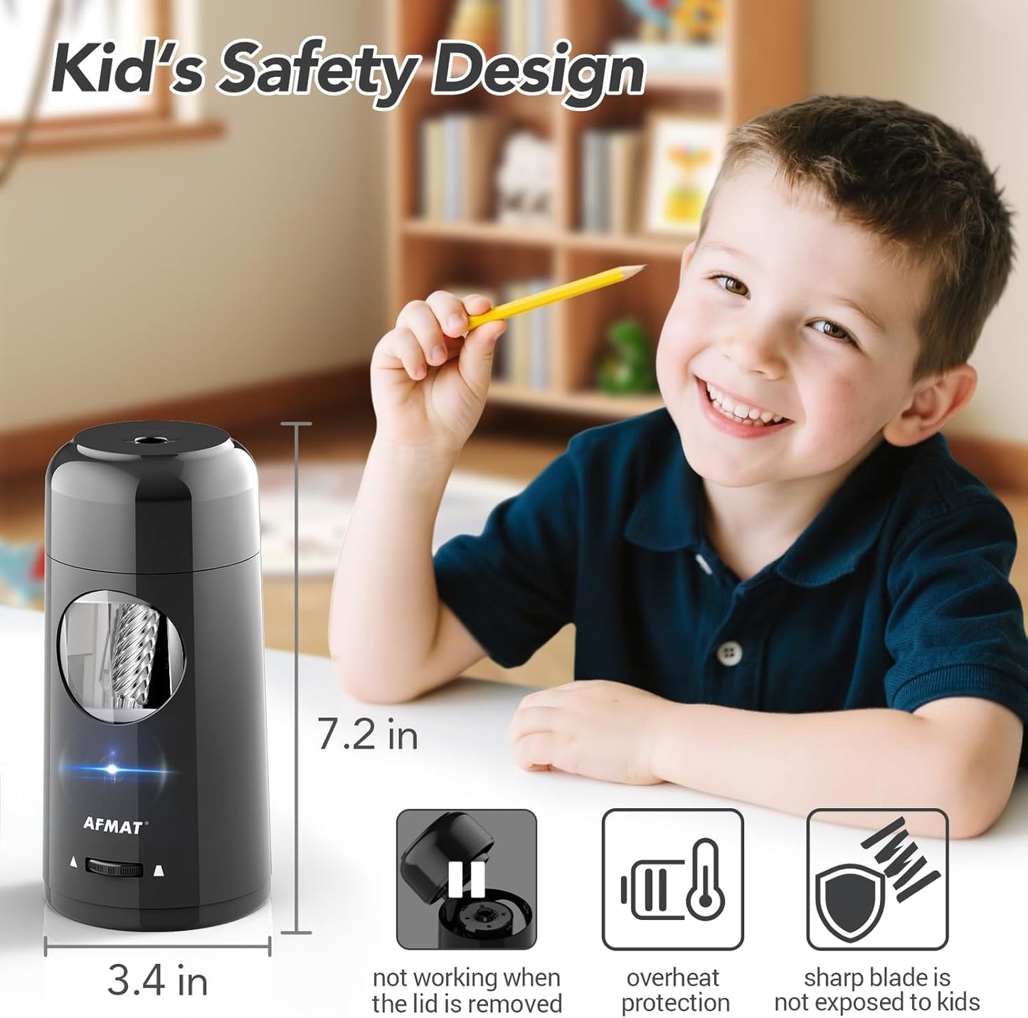 AFMAT PSX6 7-11.5mm Fully Automatic Rechargeable Pencil Sharpener for Jumbo & Colored Pencils (7-11.5mm),PSX6PR