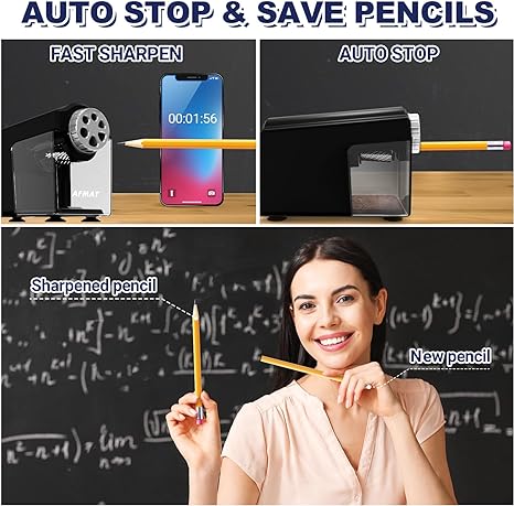 Electric Pencil Sharpener Heavy Duty, 6-Hole Classroom Pencil Sharpener for 6-11mm Pencils, Auto Stop Pencil Sharpener Plug in,10000 Sharpening Times, Save Colored Pencils, Pink