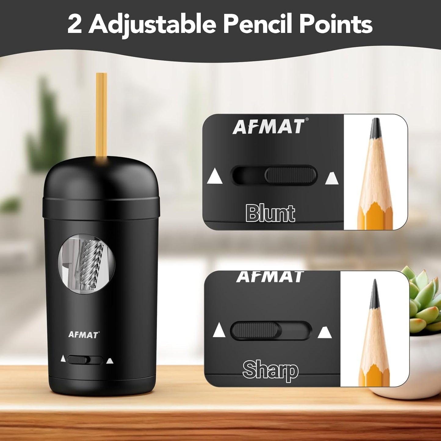 AFMAT PSX7 Electric Pencil Sharpener, Fully Automatic Pencil Sharpener for 7-8mm Pencils & Colored Pencils, Auto in & Out, Rechargeable Vertical Hands-Free Sharpeners for Classroom/Home/Office (Black)