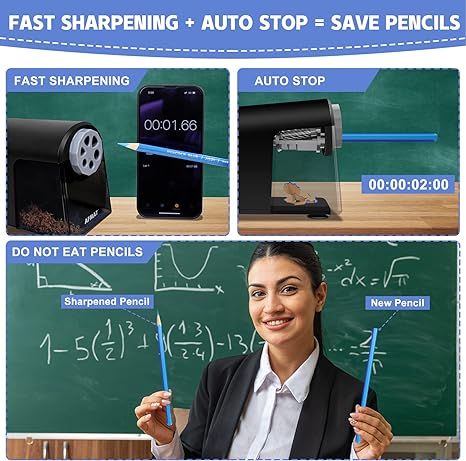 Electric Pencil Sharpener Heavy Duty, 6 Holes, Auto Stop AFMAT Pencil Sharpeners for School, Classroom Electric Sharpener for 6-11mm Pencils, 7000 Sharpening Times, Do not Eat up Colored Pencils