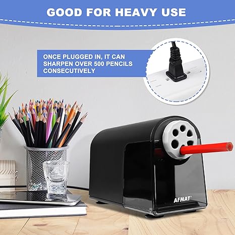 AFMAT PSX2 Heavy Duty Electric Pencil Sharpener for Classroom, 6 Holes, Electric Pencil Sharpeners for Home,Black