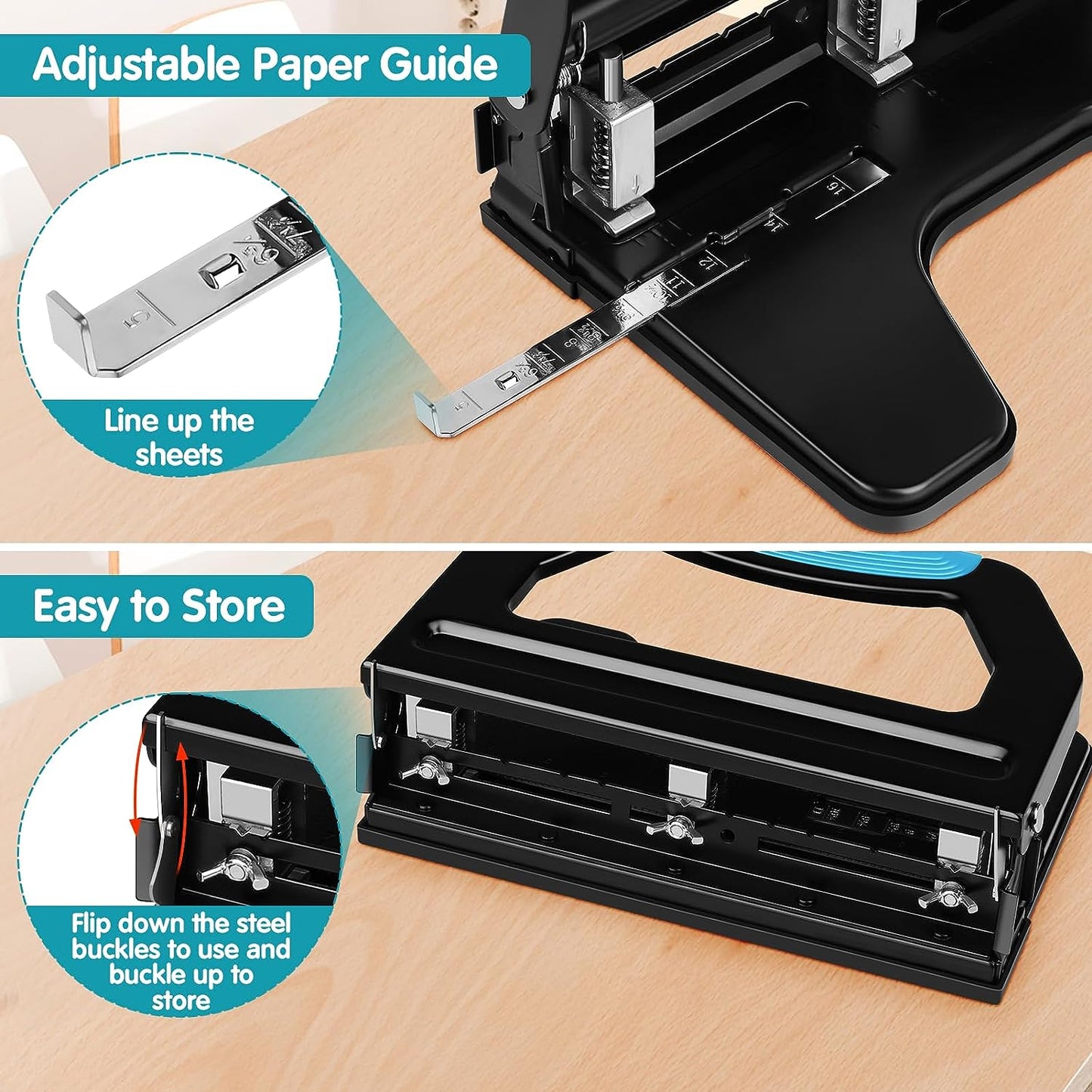 AFMAT HP18 Heavy Duty 3 Hole Punch, 50-Sheet, 50% Reduced Effort, Adjustable Two & Three Hole Punch,Black