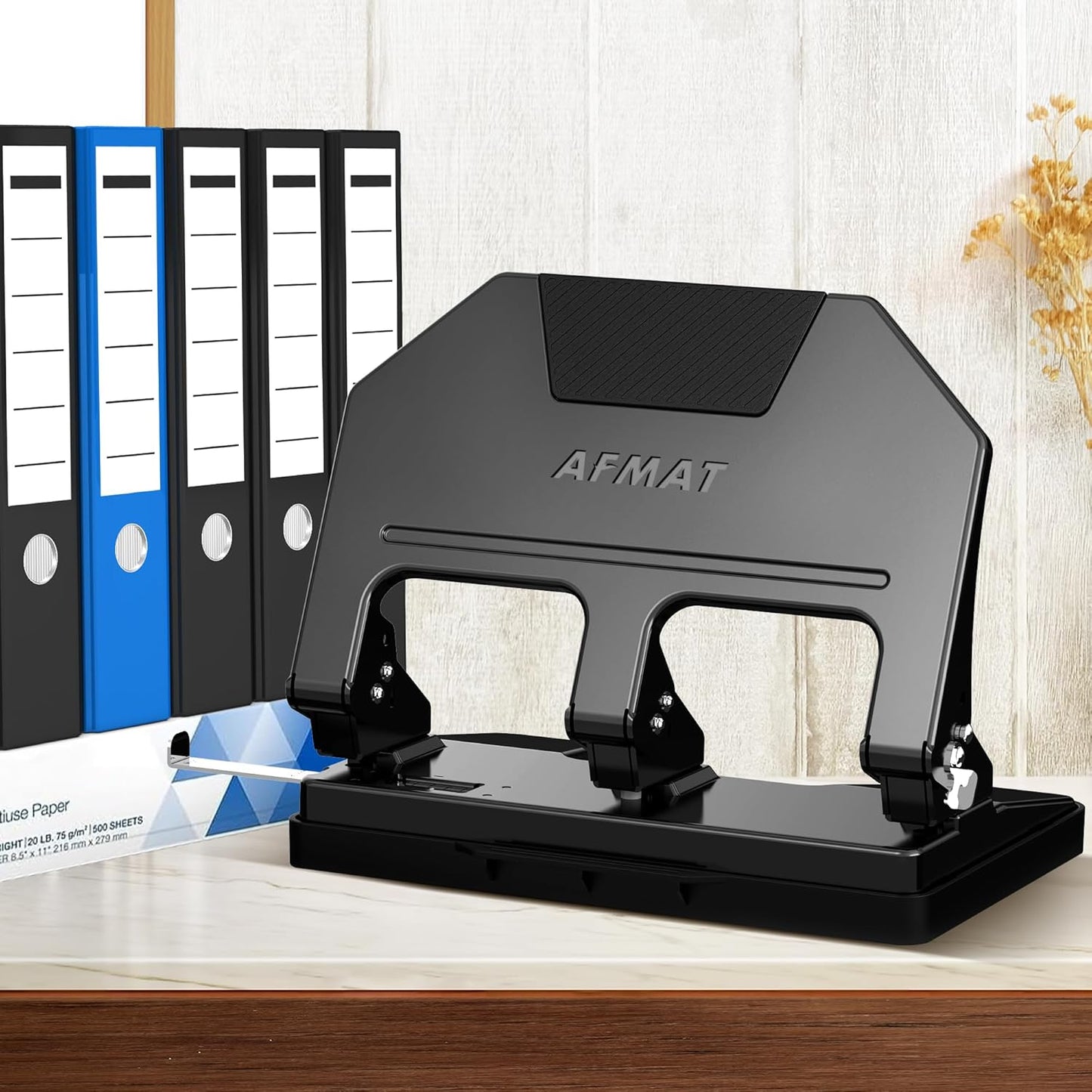AFMAT 3 Hole Punch Heavy Duty, 40-Sheet 3 Hole Puncher for Binder, Metal Three Hole Punch w/ 10000+ Punching Times