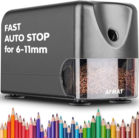 AFMAT Heavy Duty Electric Pencil Sharpener, Classroom Pencil Sharpeners for 6-11mm No.2/Colored Pencils, Pencil Sharpener for Large Pencils, Auto Stop, Sharp Point, Save Pencils, Gray