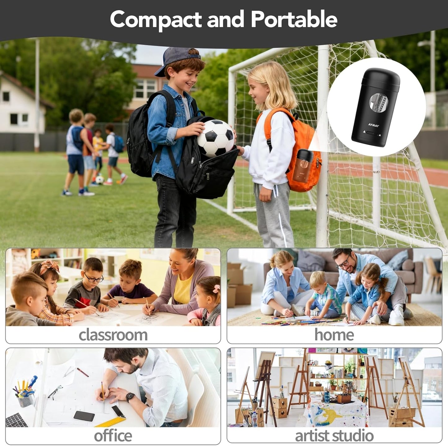 AFMAT PSX7 Electric Pencil Sharpener, Fully Automatic Pencil Sharpener for 7-8mm Pencils & Colored Pencils, Auto in & Out, Rechargeable Vertical Hands-Free Sharpeners for Classroom/Home/Office (Black)