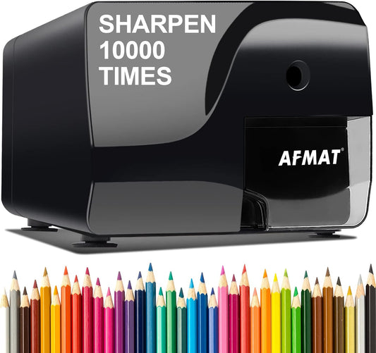 AFMAT PS106 Electric Pencil Sharpener, Heavy Duty Pencil Sharpeners for 6-8mm Colored Pencils, Fast Sharpen, 3 Sharpness Setting, 10,000+ Sharpenings for Classroom/School/Home/Teachers, Black