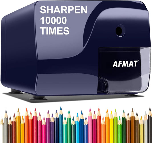AFMAT PS107 Electric Pencil Sharpener Heavy Duty, Colored Pencil Sharpners for 6-8mm Pencils, Fast Sharpen in 3-5s, 3 Sharpness Setting, 10,000+ Sharpenings for Classroom, School, Home, Blue