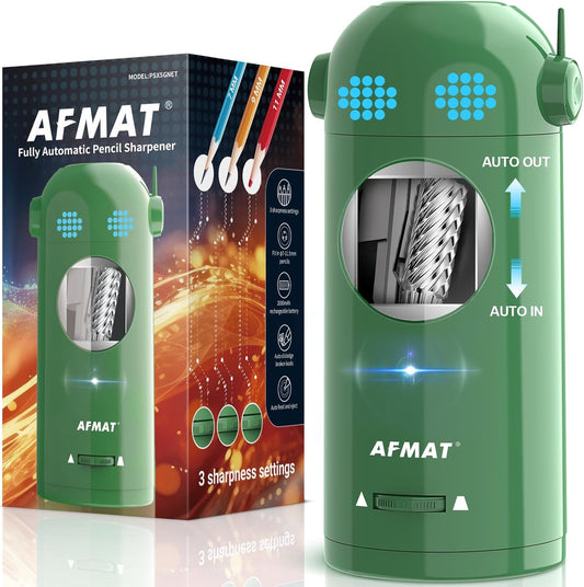 AFMAT PSX5ET Fully Automatic Electric Colored Pencil Sharpener,AFMAT Electric Pencil Sharpener for Colored Pencils 7-11.5mm,Green