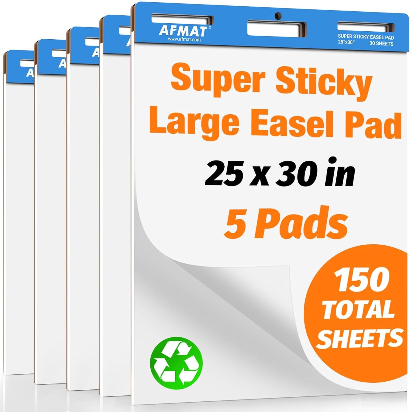 AFMAT Sticky Easel Pads, 25 in x 30 in Flip Chart Paper for Teachers, Super Sticky & Bleed-Resistant, Self-Stick Easel Paper for Office/Classroom/Whiteboard/Wall/Windows, 30 Sheets/Pad, 3 Pads,Model:AFEP33BL
