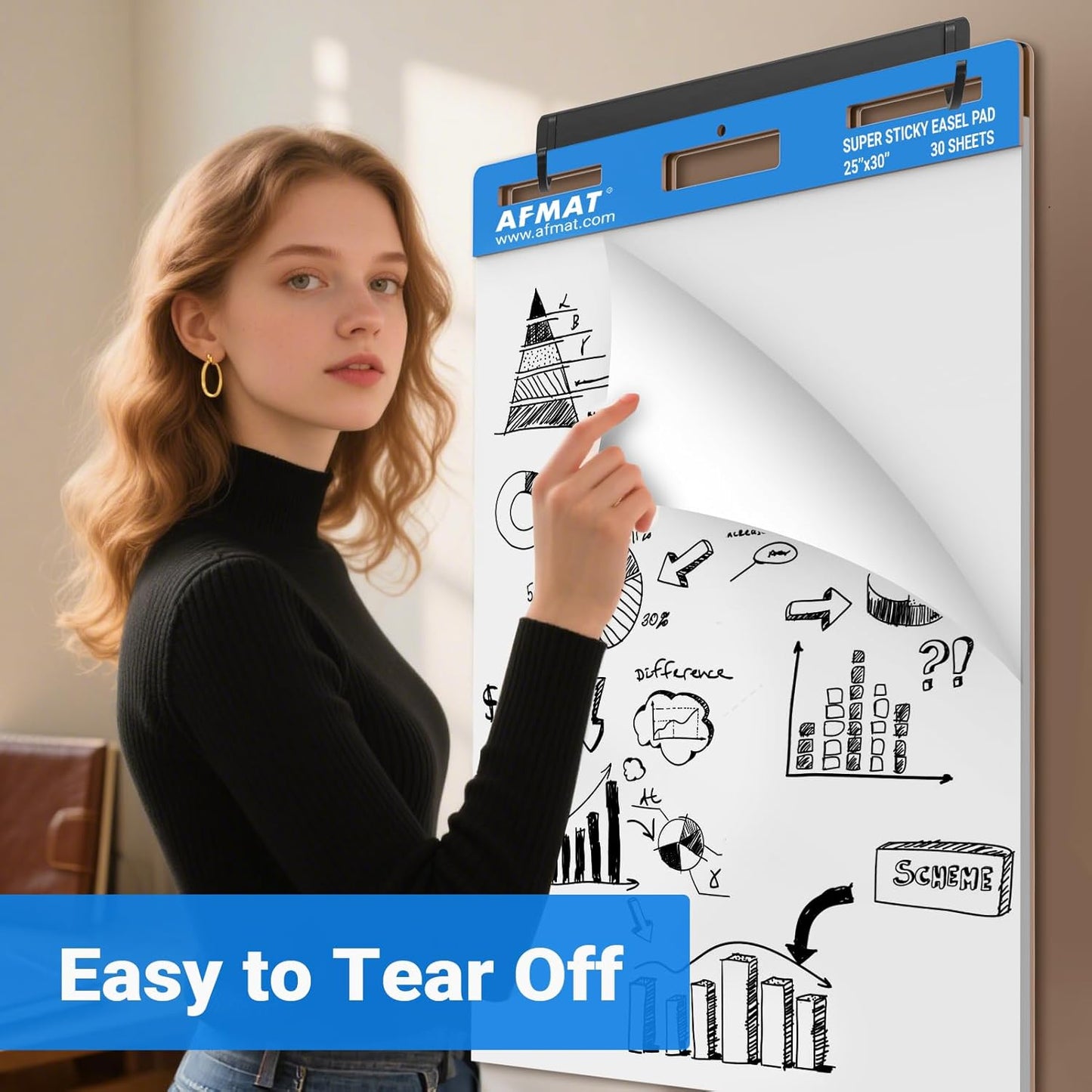 AFMAT Sticky Easel Pads, 25 in x 30 in Flip Chart Paper for Teachers, Super Sticky & Bleed-Resistant, Self-Stick Easel Paper for Office/Classroom/Whiteboard/Wall/Windows, 30 Sheets/Pad, 5 Pads