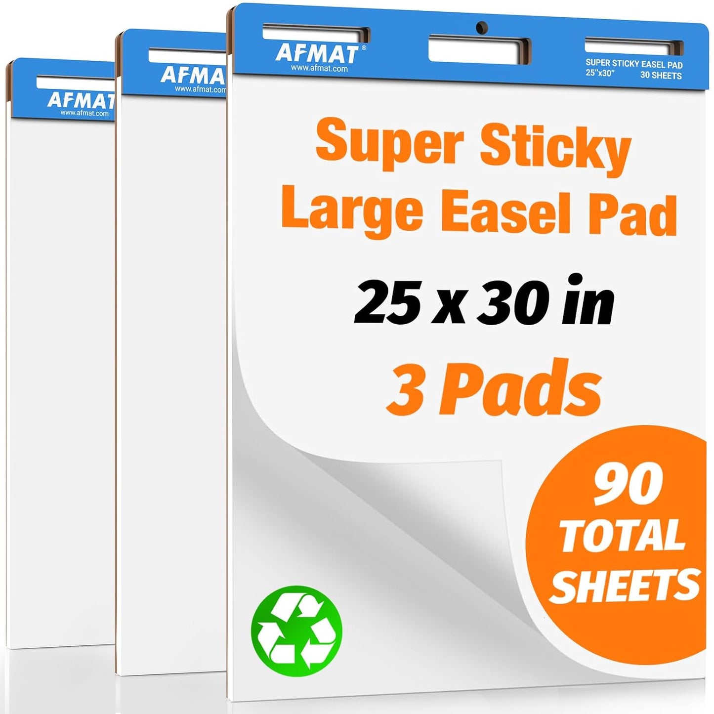 AFMAT Sticky Easel Pads, 25 in x 30 in Flip Chart Paper for Teachers, Super Sticky & Bleed-Resistant, Self-Stick Easel Paper for Office/Classroom/Whiteboard/Wall/Windows, 30 Sheets/Pad, 3 Pads,Model:AFEP33BL