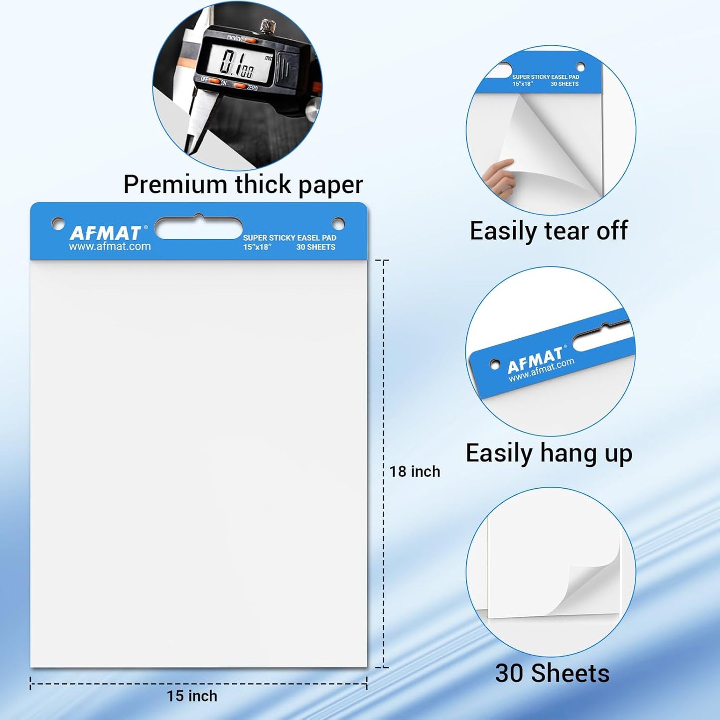 AFMAT Sticky Mini Easel Pads, 15 in x 18 in Flip Chart Paper for Teachers, Super Sticky & Bleed-Resistant, Self-Stick Easel Paper for Office/Classroom/Whiteboard/Wall/Windows, 30 Sheets/Pad, 8 Pads