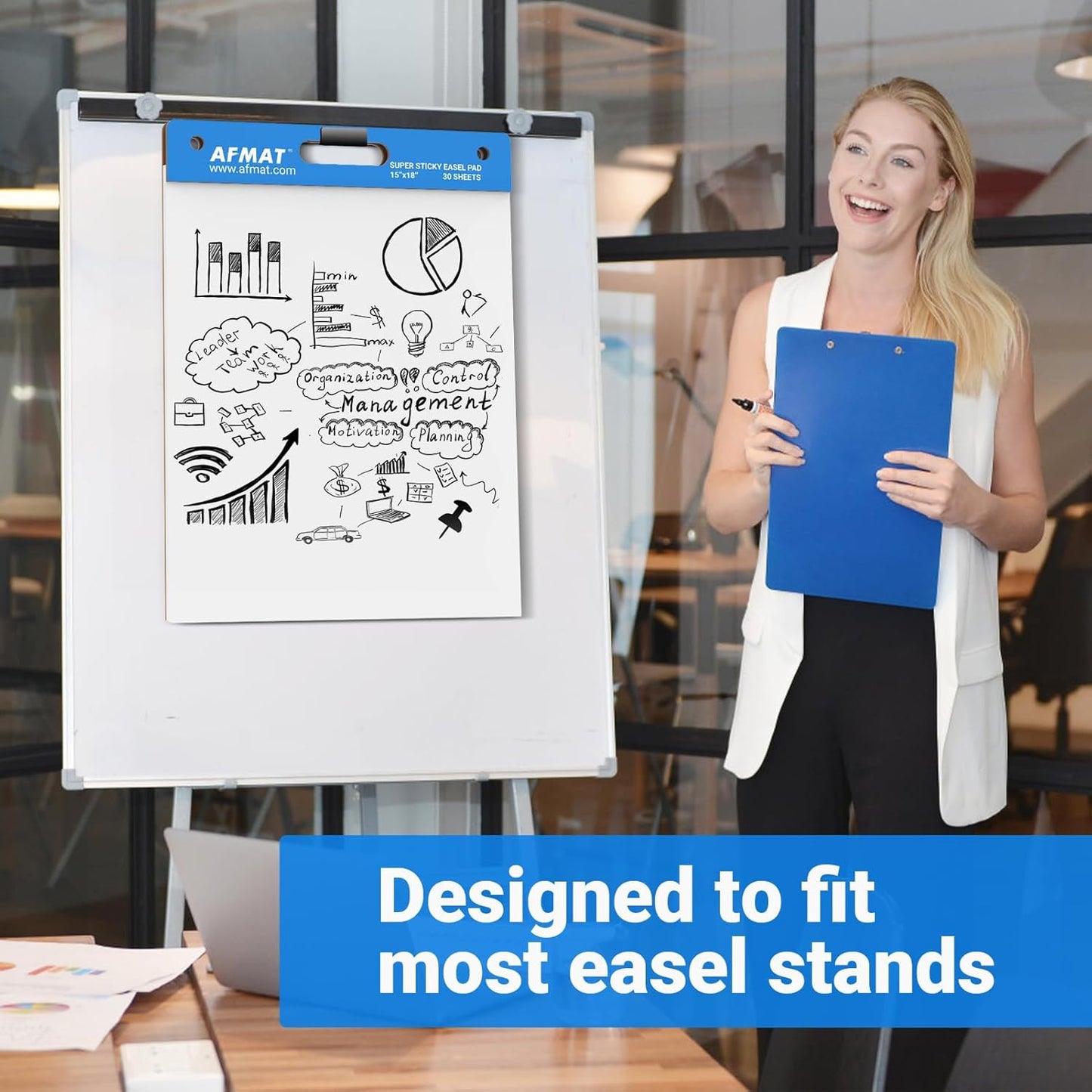 AFMAT Sticky Mini Easel Pads, 15 in x 18 in Flip Chart Paper for Teachers, Super Sticky & Bleed-Resistant, Self-Stick Easel Paper for Office/Classroom/Whiteboard/Wall/Windows, 30 Sheets/Pad, 8 Pads