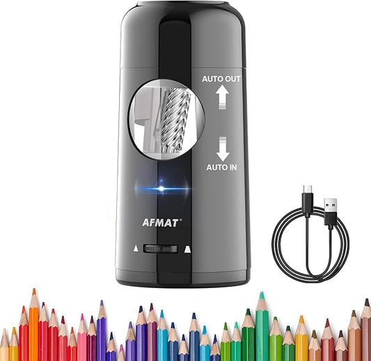 AFMAT PSX6 Electric Pencil Sharpener, Rechargeable Automatic Pencil Sharpener for Jumbo & Colored Pencils (7-11.5mm),Black