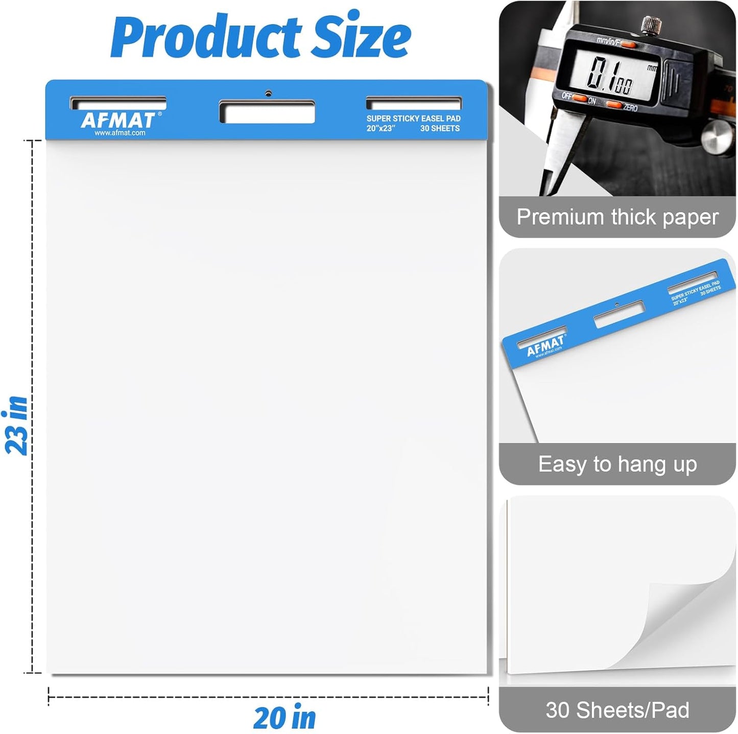 AFMAT Sticky Easel Pads, 20 in x 23 in Flip Chart Paper for Teachers, Ink Bleed-Through Resistant Easel Paper for Office/Classroom/Whiteboard/Wall/Windows, 30 Sheets/Pad, 3 Pads AFEP23BL