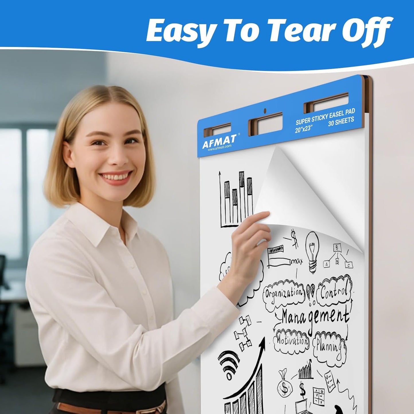 AFMAT Sticky Easel Pads, 20 in x 23 in Flip Chart Paper for Teachers, Ink Bleed-Through Resistant Easel Paper for Office/Classroom/Whiteboard/Wall/Windows, 30 Sheets/Pad, 3 Pads AFEP23BL