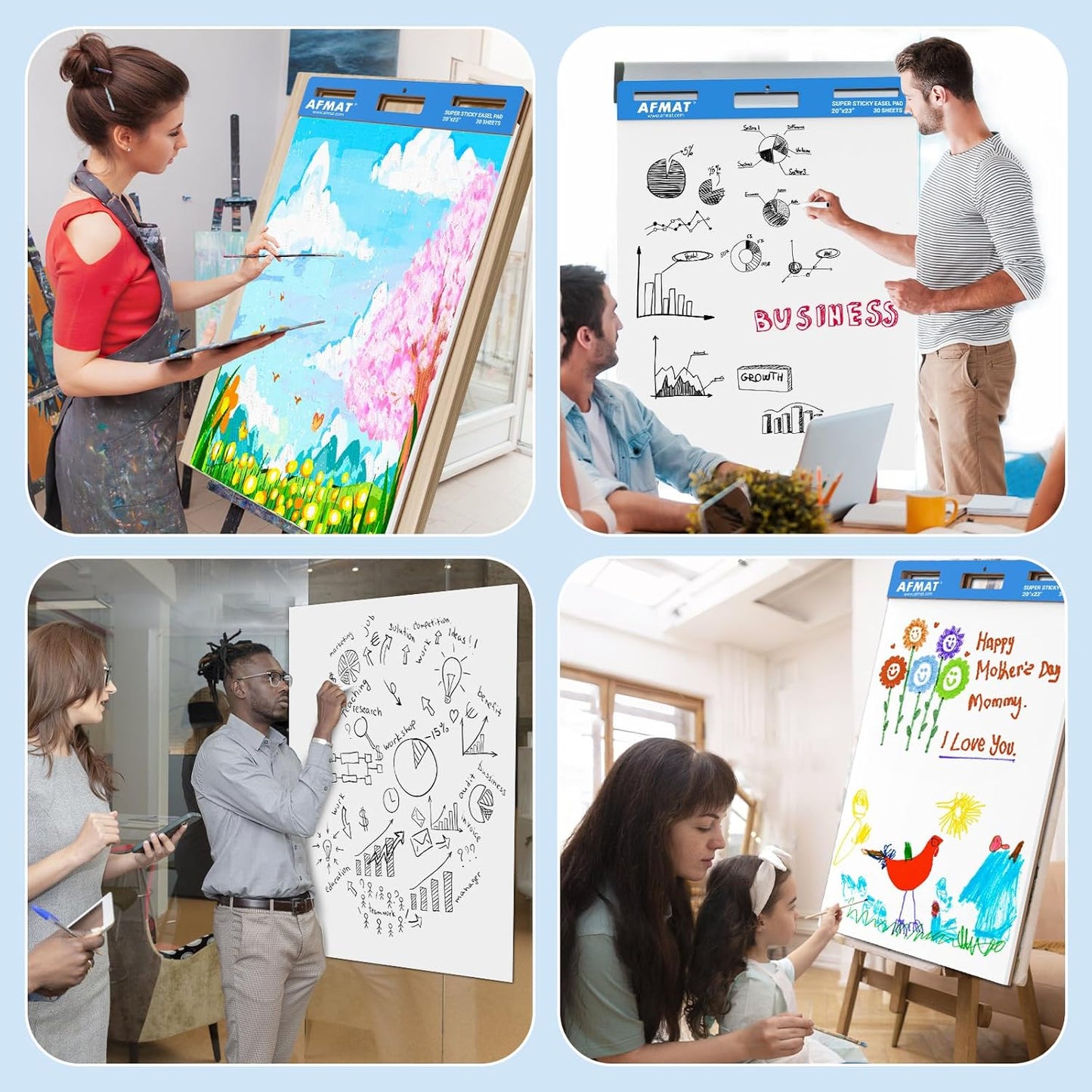 AFMAT Sticky Easel Pads, 20 in x 23 in Flip Chart Paper for Teachers, Ink Bleed-Through Resistant Easel Paper for Office/Classroom/Whiteboard/Wall/Windows, 30 Sheets/Pad, 3 Pads AFEP23BL
