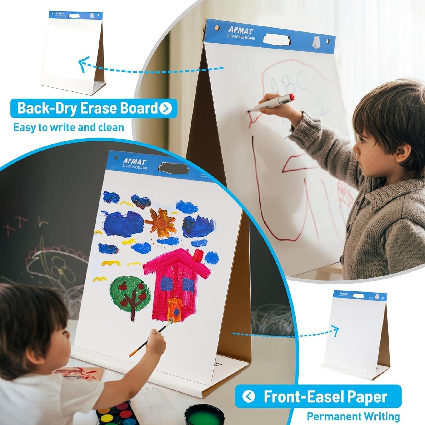 2-Pack Tabletop Sticky Easel Pad and Dry Erase Board 2 in 1, 20 x 23 inches, 20 Sheets/Pad, Portable Easel Stands for Teachers, Ideal for Training, Presentation, Meetings, Kids Doodling AFTP22BL