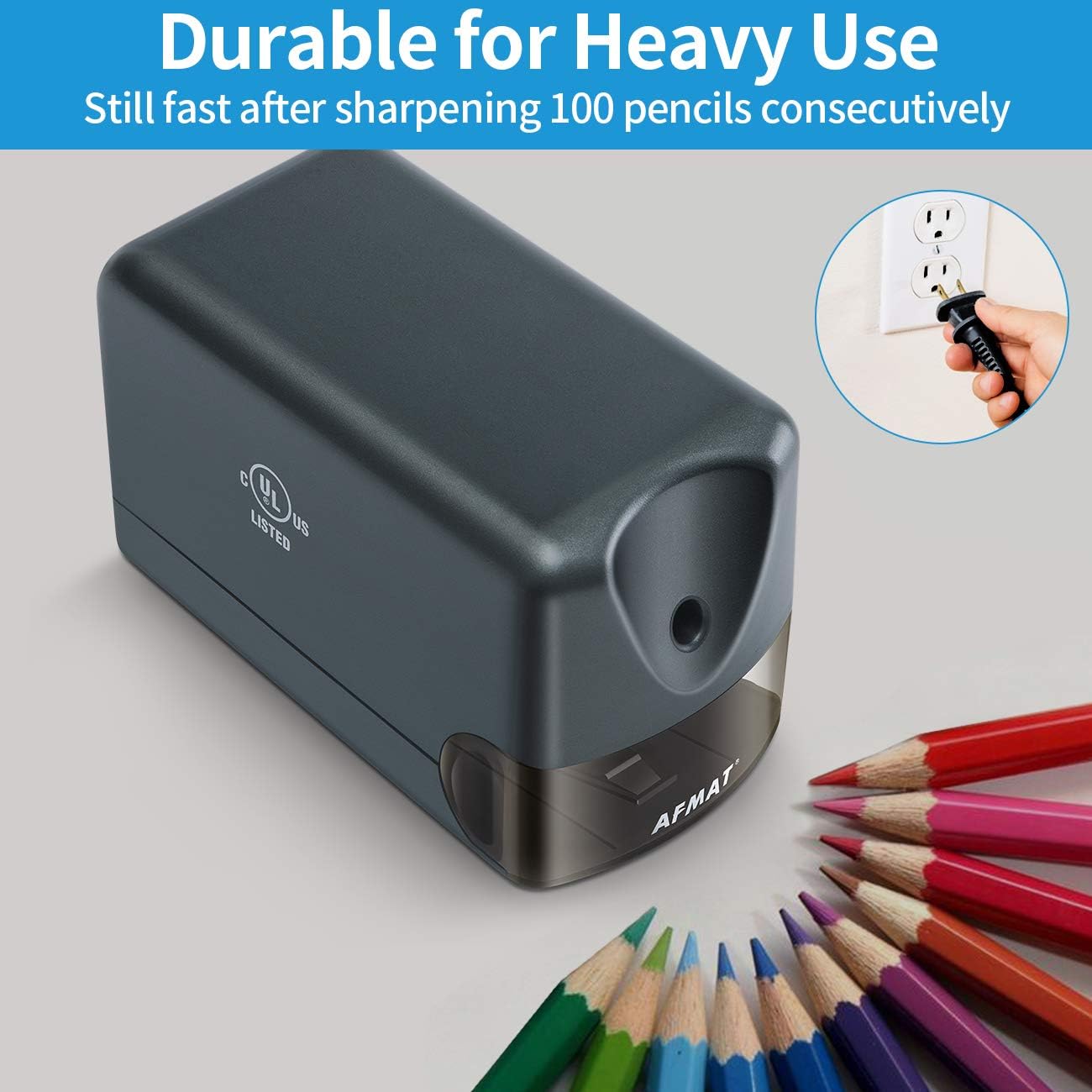 AFMAT Heavy Duty Classroom Pencil Sharpeners for 6.5-8mm No.2/Colored Pencils