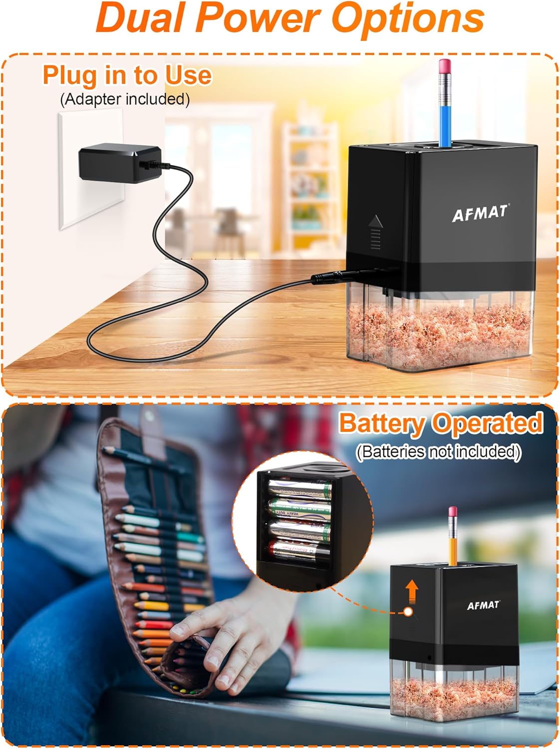 AFMAT PSA8 Fully Automatic Small Battery Operated Electric Pencil Sharpener