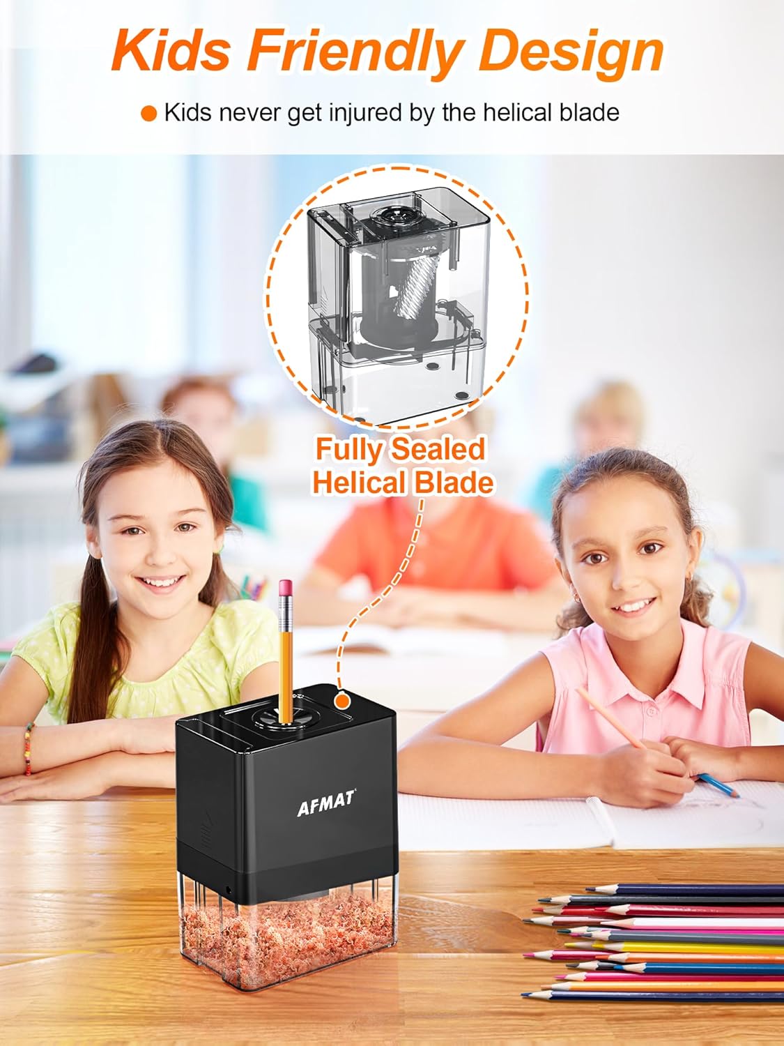 AFMAT PSA8 Fully Automatic Small Battery Operated Electric Pencil Sharpener