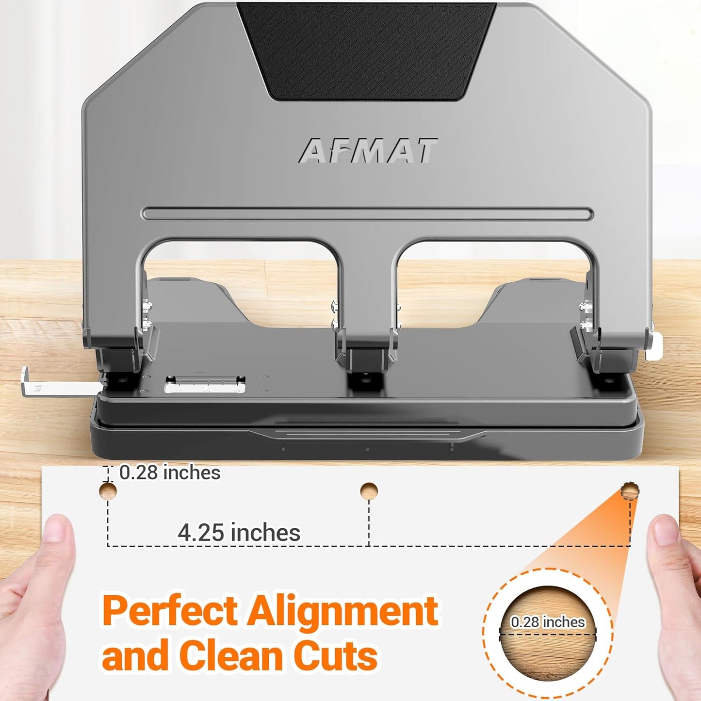 AFMAT 3 Hole Punch Heavy Duty, 40-Sheet 3 Hole Puncher for Binder, Metal Three Hole Punch w/ 10000+ Punching Times