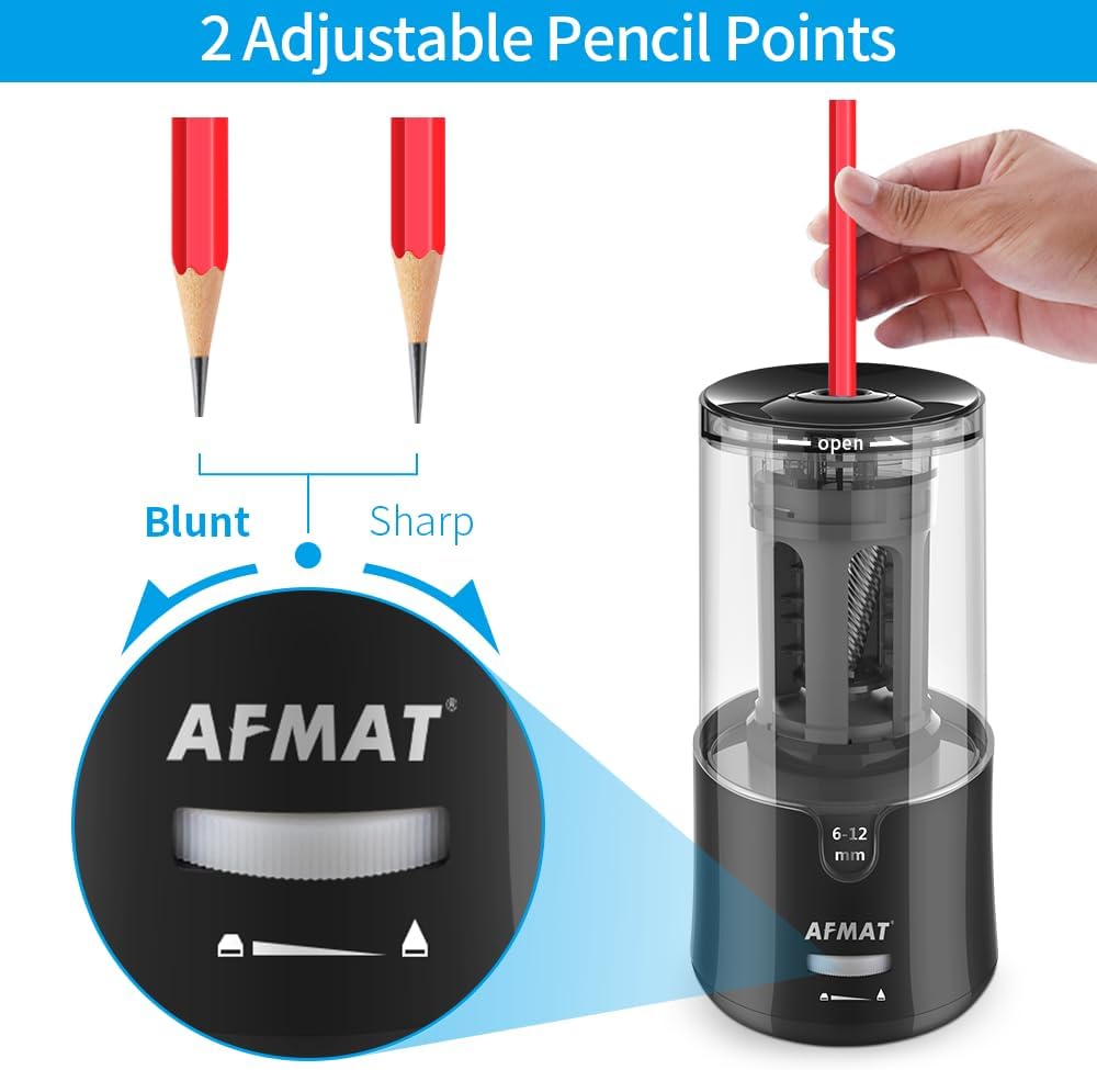 AFMAT Electric Long Point Pencil Sharpener for Artist, Auto Stop & Fast Sharpening, 8-17mm