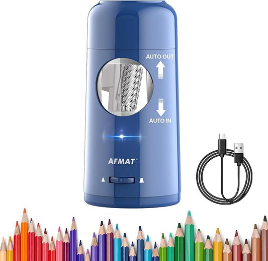 AFMAT Elektrischer Bleistiftspitzer, wiederaufladbarer automatischer Bleistiftspitzer für Jumbo- und Buntstifte (7–11,5 mm), Modell: PSX6 (blau)