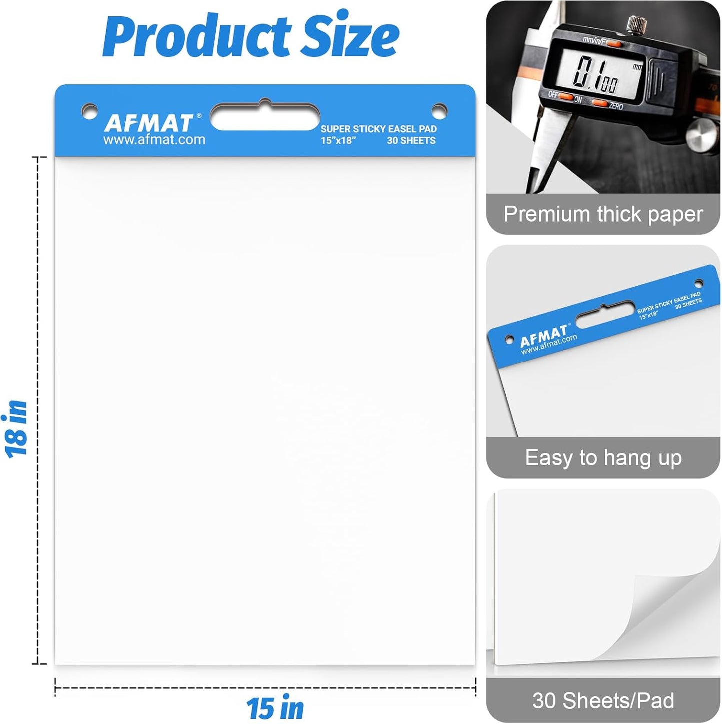 AFMAT Sticky Easel Pads, 15 in x 18 in Flip Chart Paper for Teachers, Ink Bleed-Through Resistant Easel Paper for Office/Classroom/Whiteboard/Wall/Windows, 30 Sheets/Pad, 3 Pads AFEP13BL