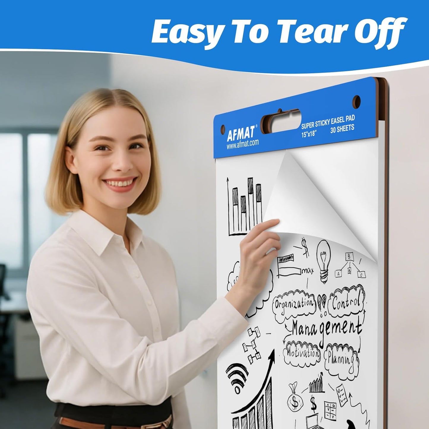 AFMAT Sticky Easel Pads, 15 in x 18 in Flip Chart Paper for Teachers, Ink Bleed-Through Resistant Easel Paper for Office/Classroom/Whiteboard/Wall/Windows, 30 Sheets/Pad, 3 Pads AFEP13BL