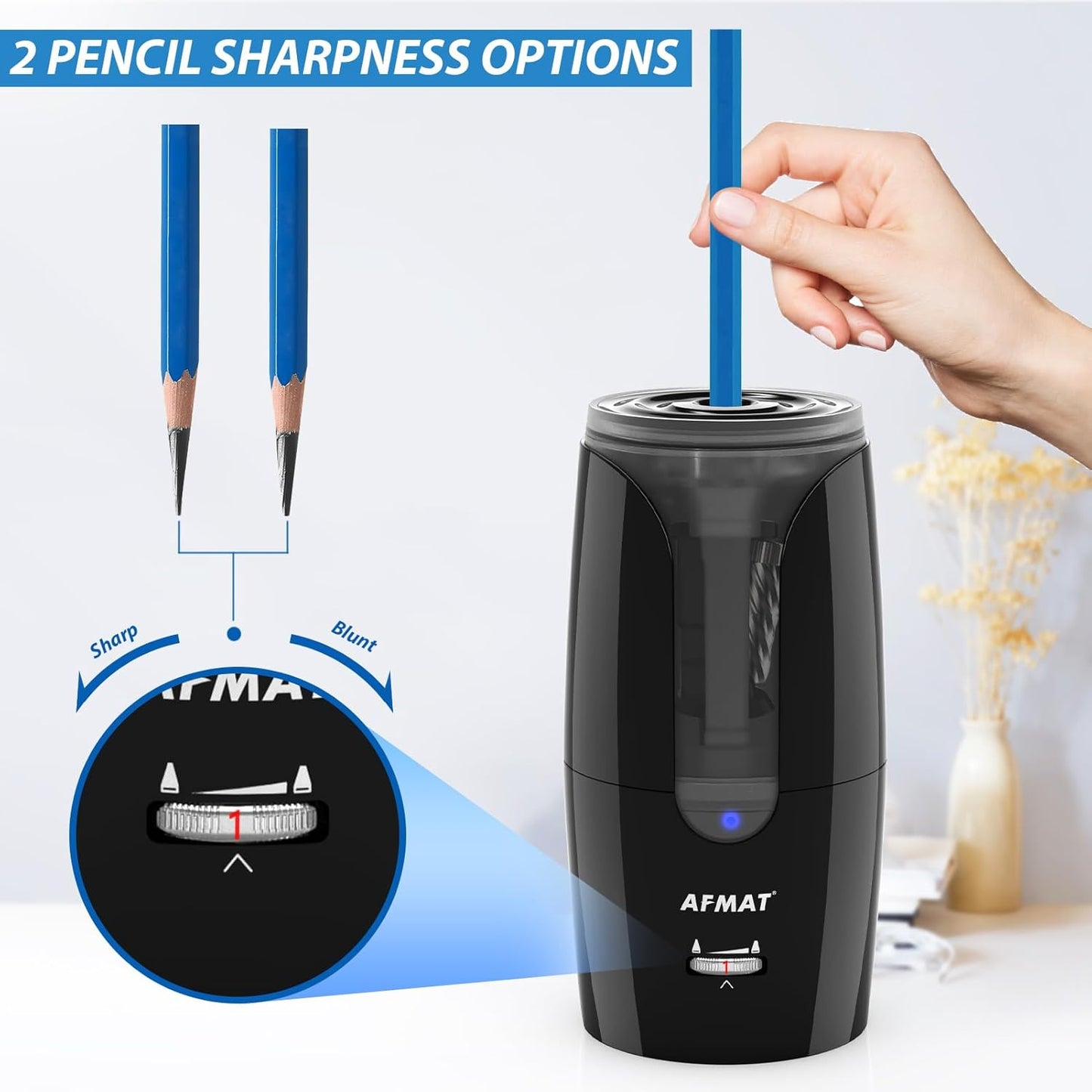 AFMAT PS29 Rechargeable Long Point Pencil Sharpener for Artist, Fast Sharpen & Auto Stop, 8-17mm Super Long Point, Electric Artist Pencil Sharpener for φ6-12mm Charcoal/Drawing/Sketching/Colored Pencils