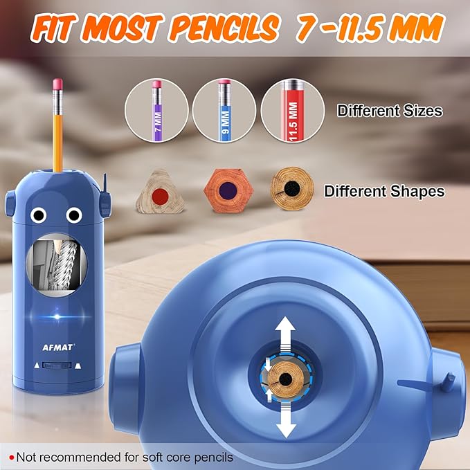 Available in Australia:AFMAT Electric Pencil Sharpener, Robot Pencil Sharpener for Colored Pencils 7-11.5mm,Model:PSX5RB(Green)