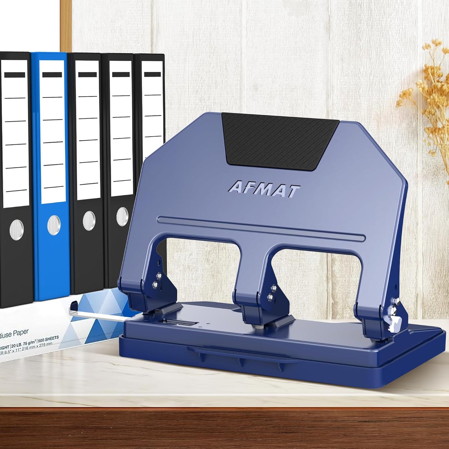 AFMAT 3 Hole Punch Heavy Duty, 40-Sheet 3 Hole Puncher for Binder, Metal Three Hole Punch w/ 10000+ Punching Times